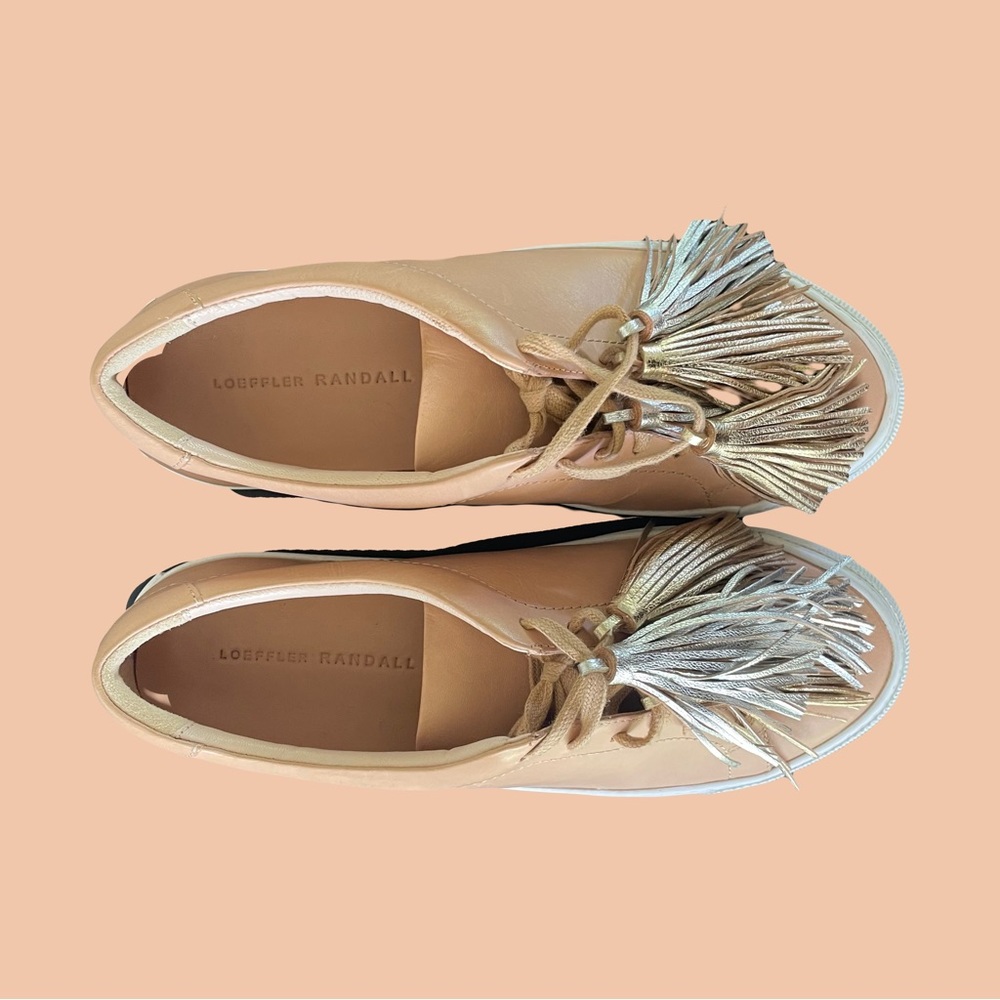 Loeffler Randall Tan and Gold Sneakers